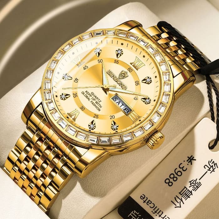 【Marca de Luxo】Alta Qualidade BINBOND Relógio de Quartzo Prova D'água Elegante Relógio de negócios 2202 8632