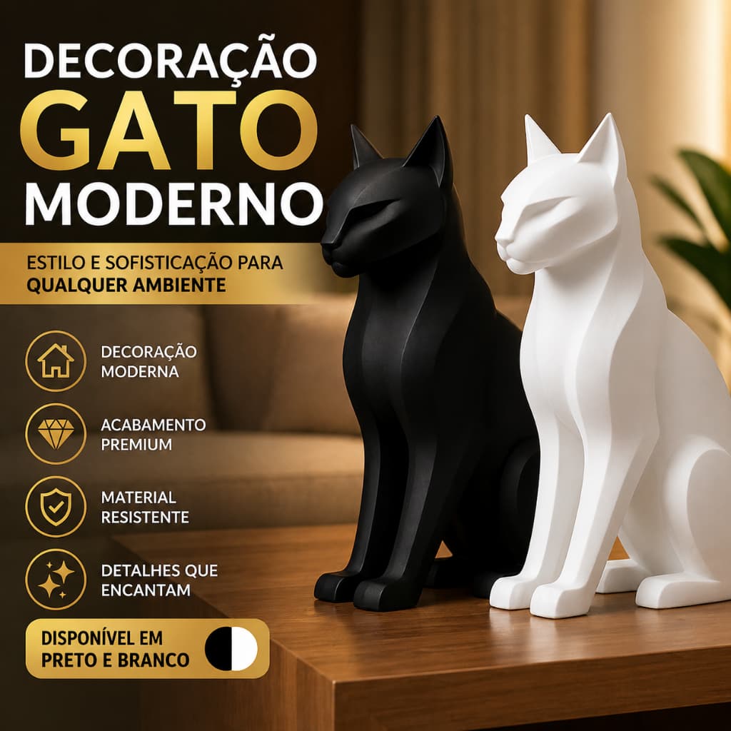 Decoração Gato Escultura Moderna para Sala ou Quarto – Enfeite Minimalista Biodegradável