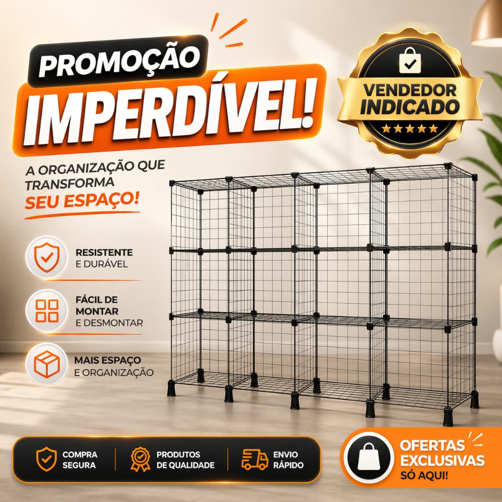 Balcão Estante Em Tela Aramada 12 Nichos 30x30 Achadinhos