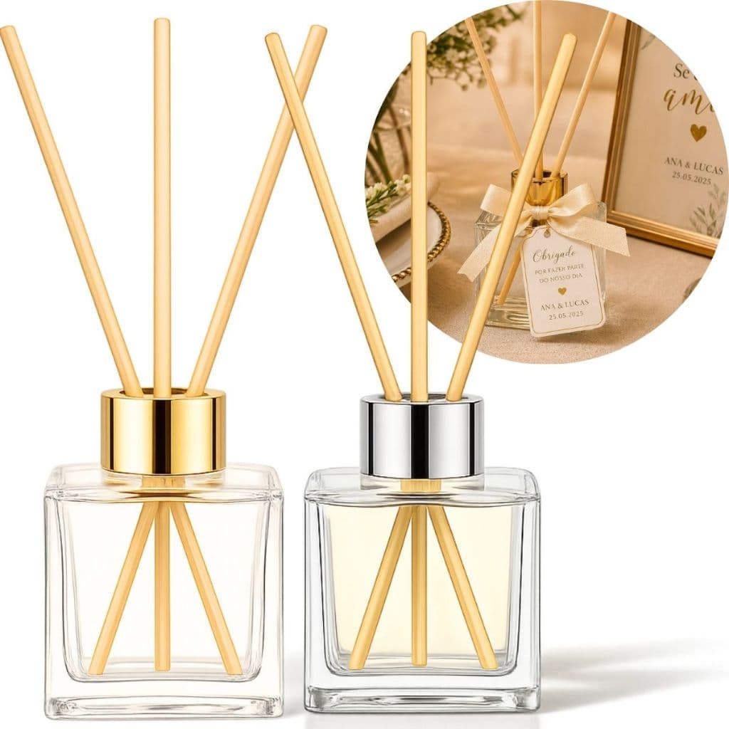 Kit 10 Frascos de Vidro Cubo 50ml P/ Aromatizador Difusor de Ambiente Luxo + Varetas