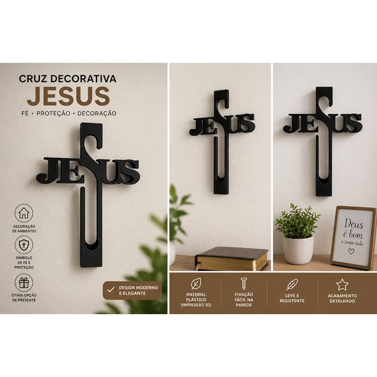 Cruz Decorativa Jesus de Parede – Decoração Religiosa Moderna