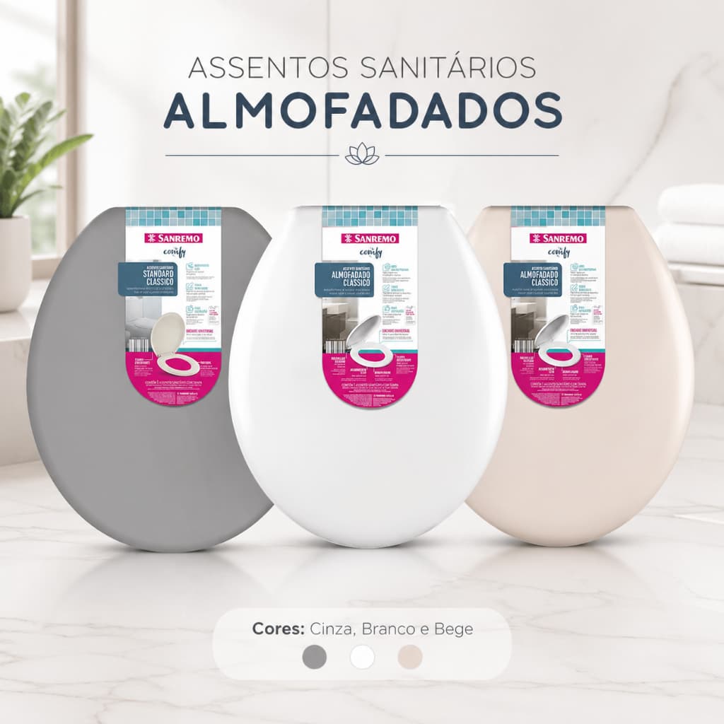 Assento sanitario almofadado Sanremo / Atlas nas cores branco ou cinza