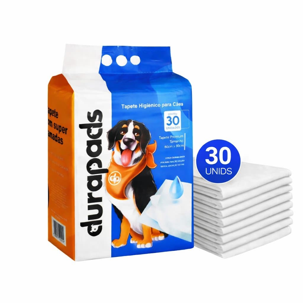 Tapete Higiênico Durapads para Cães Cachorro Premium Sanitário 80x60cm 30un Antivazamento Descartável