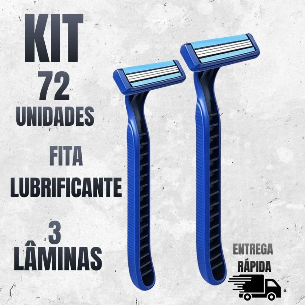 Kit 72 Barbeadores Descartáveis 3 Lâminas com Fita Lubrificante Uso Diário