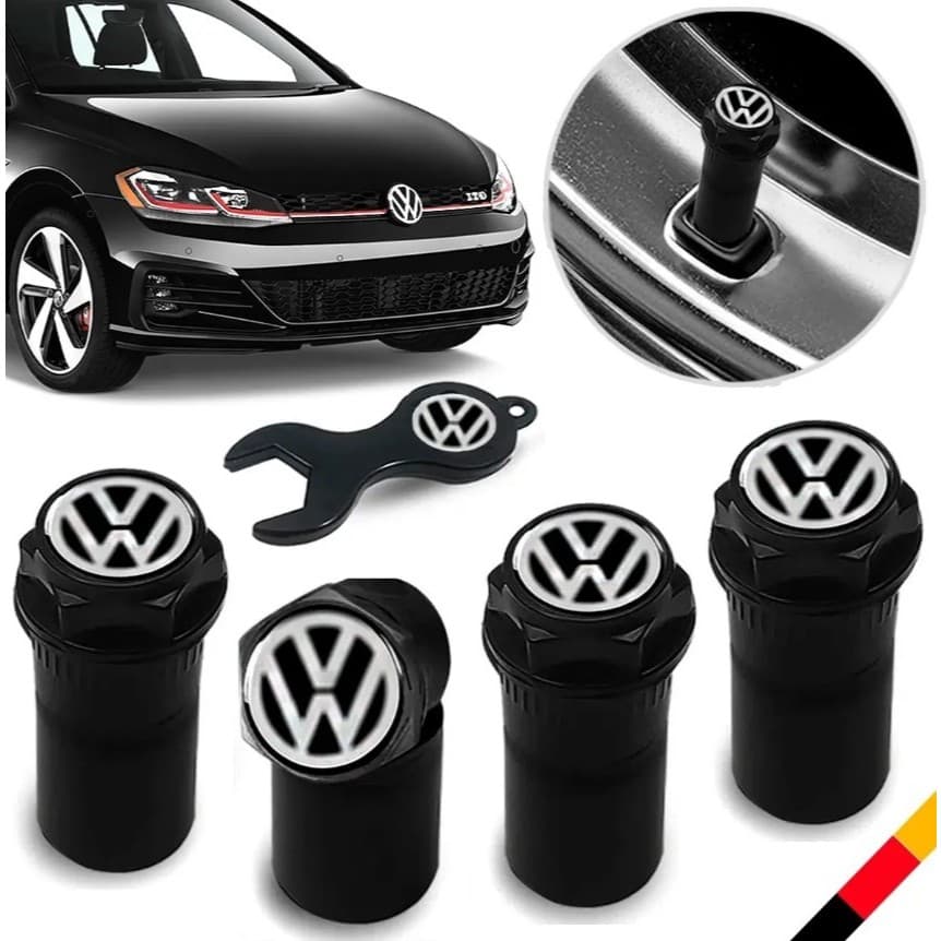 Jogo Tampa Volkswagem Vw Preto Bico Válvula Antifurto Pneu