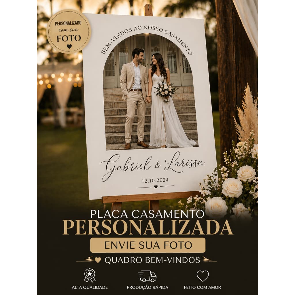 Placa Bem Vindos Casamento Personalizada com Foto | Quadro Decorativo Festa | 15 anos