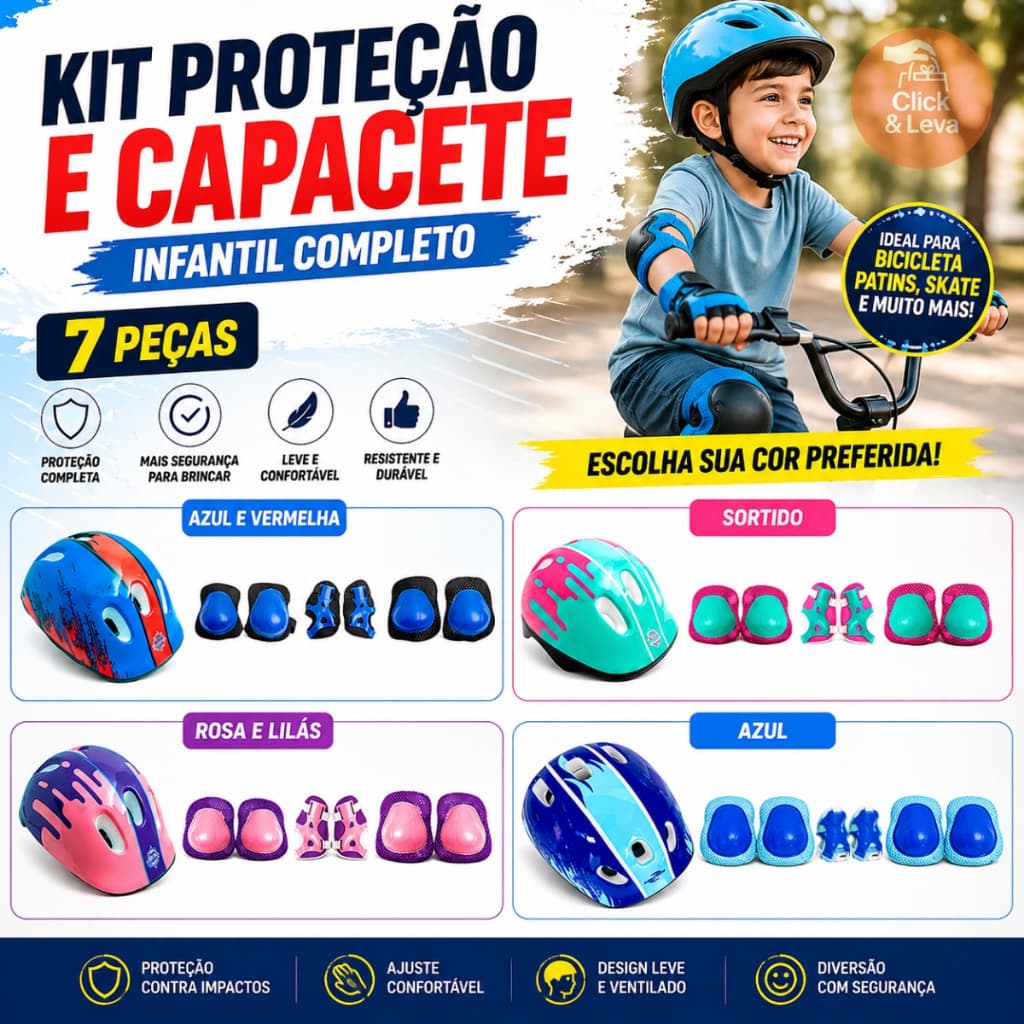 Kit Proteção Infantil Patins Bicicleta Skate Patinete Capacete Joelheira Cotoveleira Menino Menina Rosa Unitoys Barato