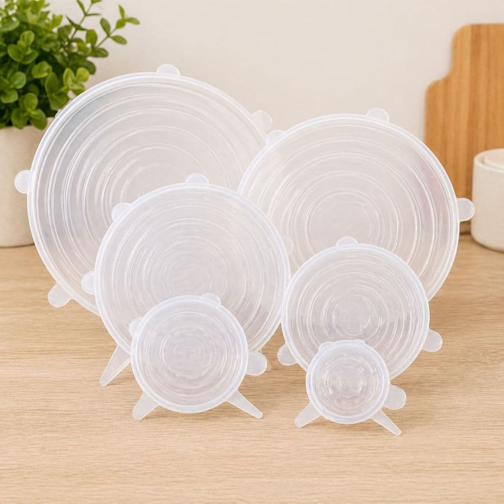 Kit 6 Tampas de Silicone Universal para Potes | Vedação Hermética Reutilizável Transparente