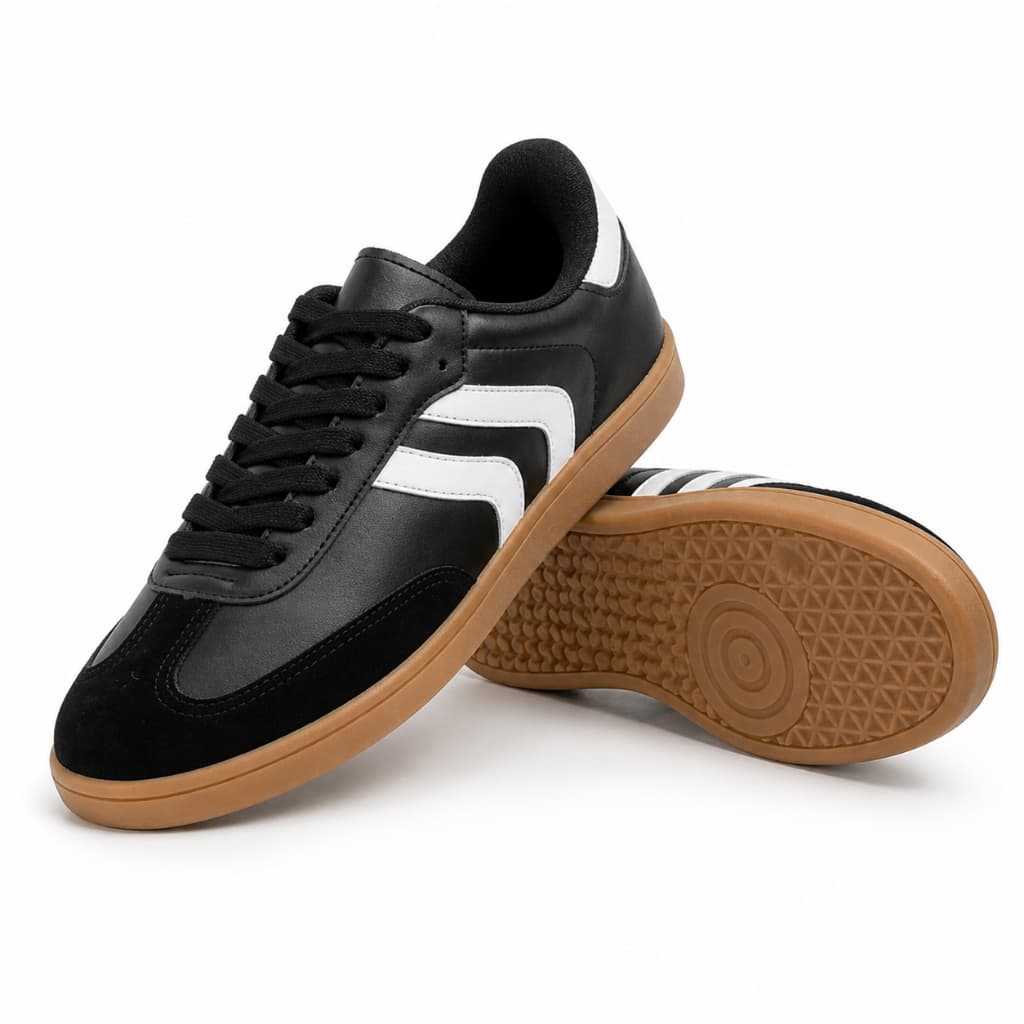 Tenis Feminino Preto Branco Casual Retro Estiloso Com Solado Macio Confortavel Super Leve
