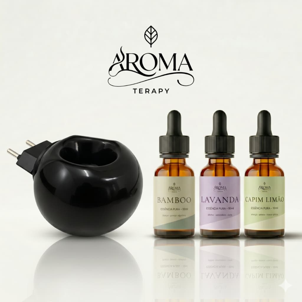 Kit Difusor Elétrico +  Essências Aromaterapy Original - Bamboo, Capim Limão e Lavanda