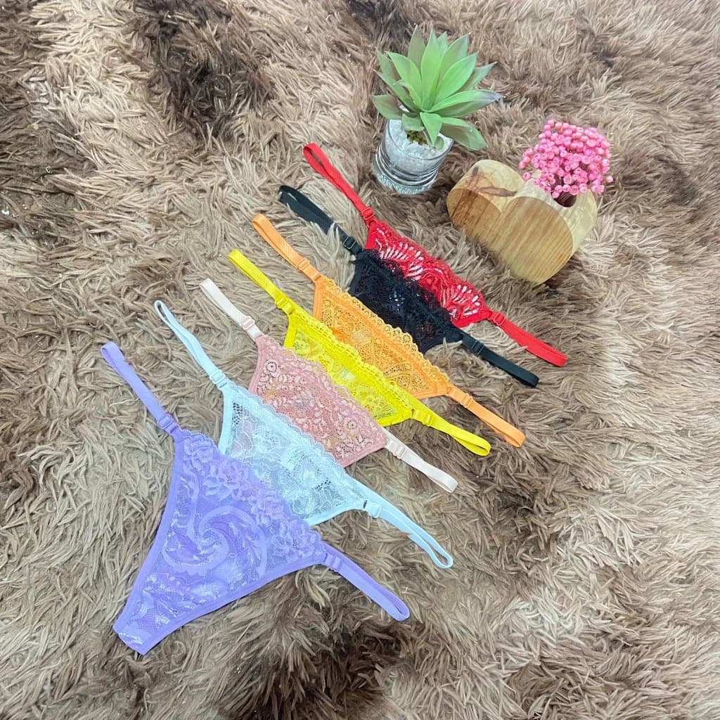 Kit Calcinhas Fio Dental de Renda com Regulagem Lateral Feminina Academia Dia a Dia