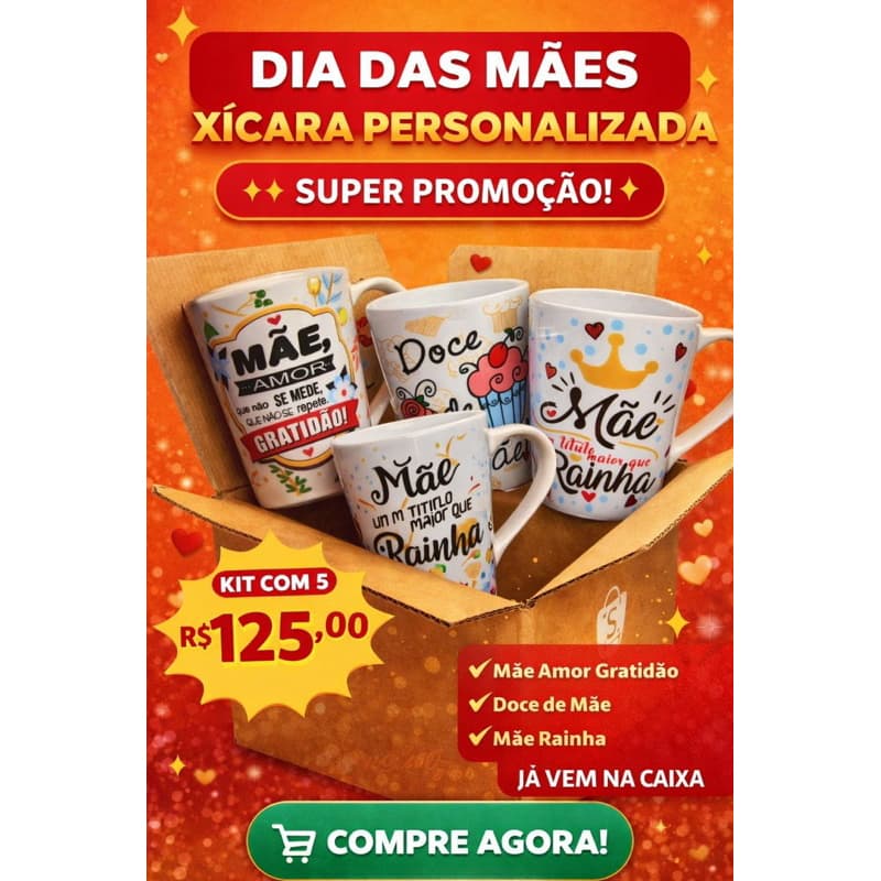 kit 5 Xícaras Dia Das mães