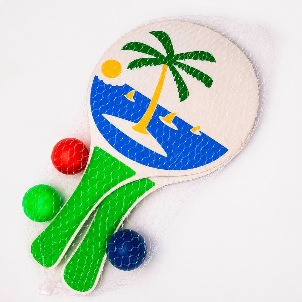 Kit Frescobol 2 Raquetes 3 Bolinhas Infantil Praia Beach Tennis