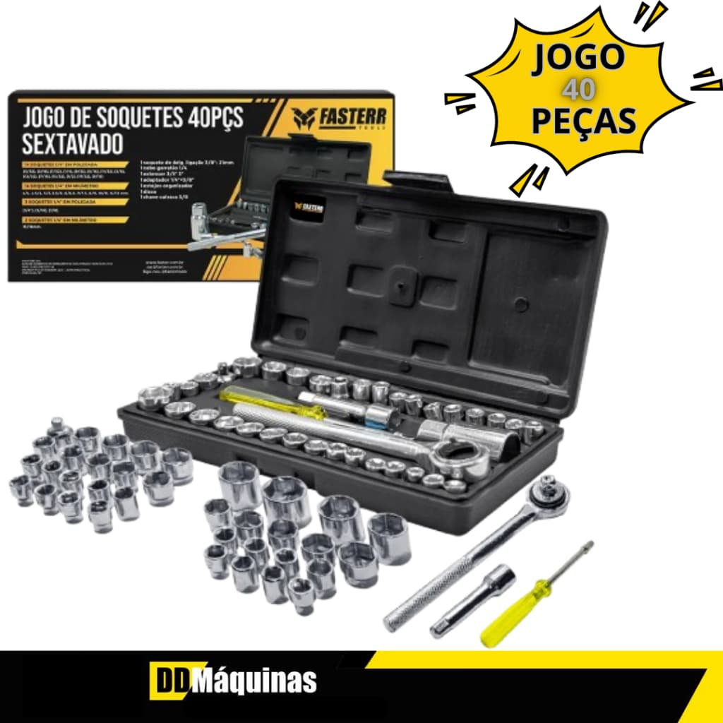 Jogo de Soquetes 1/4-3/8 com 40 Peças - Fasterr