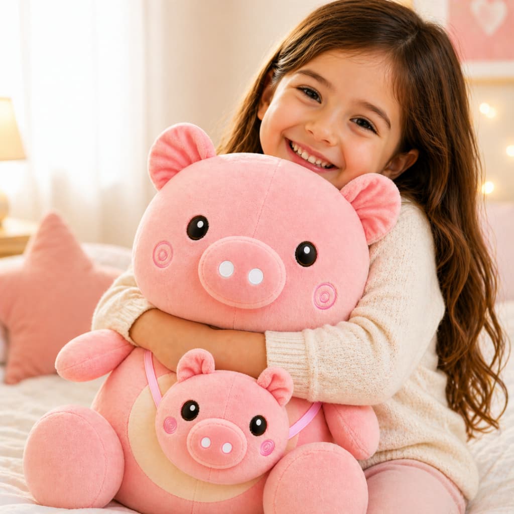 Pelúcia Porquinha 50cm Grande com Bolsa Super Macia Antialérgica Presente Criança