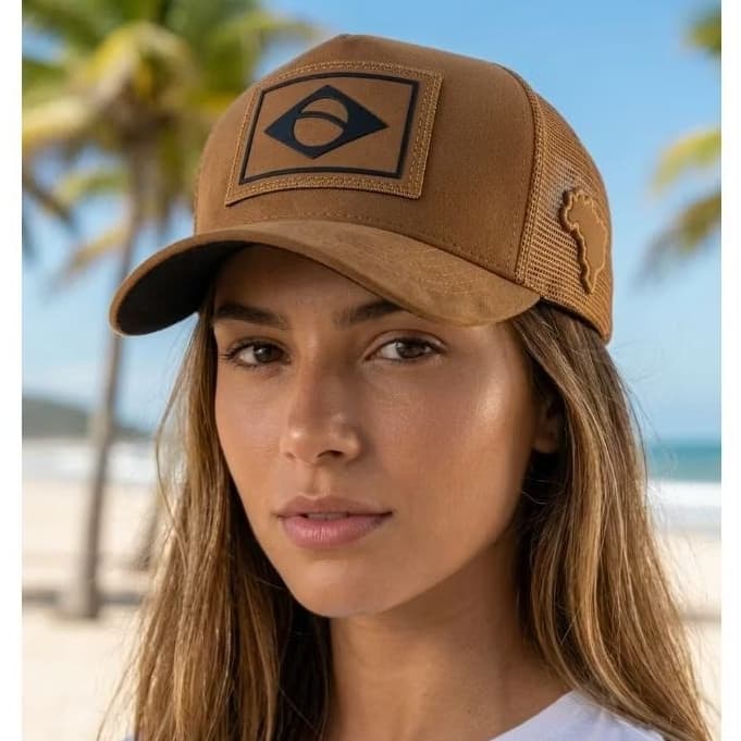 Boné Trucker Caramelo Bandeira do Brasil Unissex