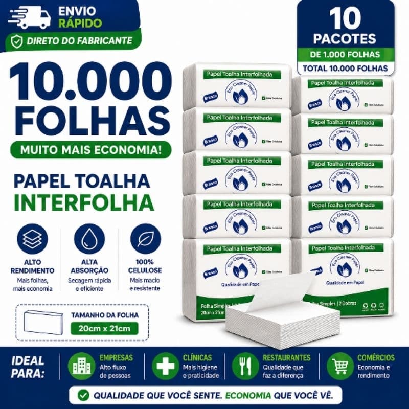 🧻 Papel Toalha Interfolha Branco 20x21cm Econômico 10.000 Folhas24