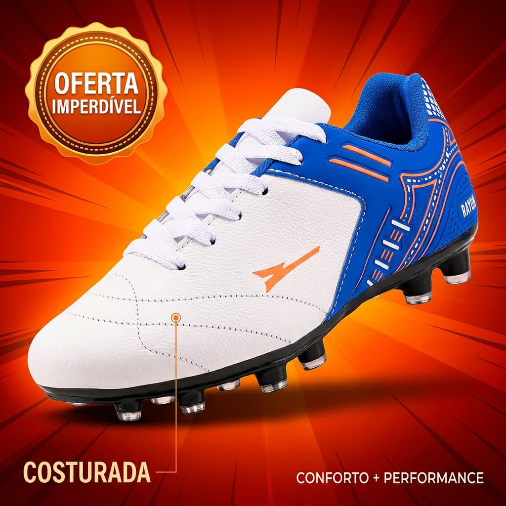Chuteira em Couro 100% Legitimo Campo Trava  Resistente Costurada Original Fly Star R121-03