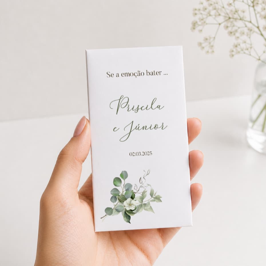 Lágrimas de Alegria Casamento Lenços Personalizados Folhagem Verde Branco (papel fosco)