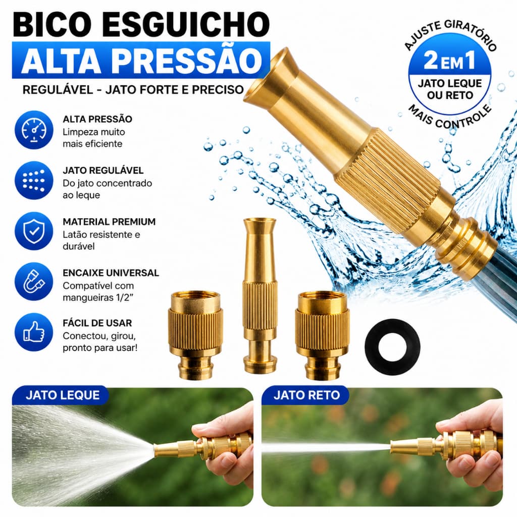 Bico Esguicho De Alta Pressão Para Mangueira 1/2 Regulável Jato