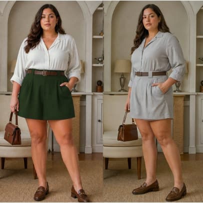 Short Saia Plus Size Alfaiataria Feminino G1 ao G3 Cintura Alta Modelagem