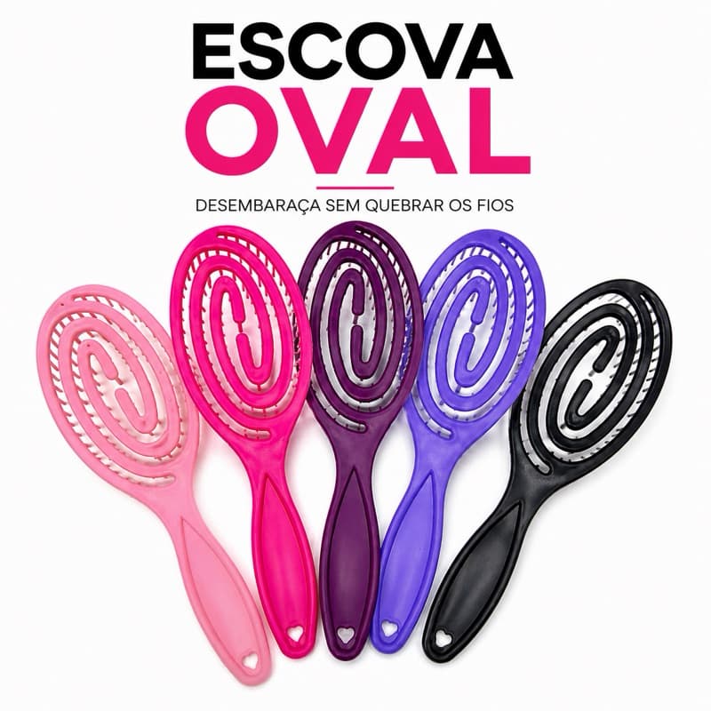 Kit 3/6/9 ou 12 Escovas Oval Polvo Feminina Cabelo Liso Cacheado Desembaraçante Mágica Várias Cores
