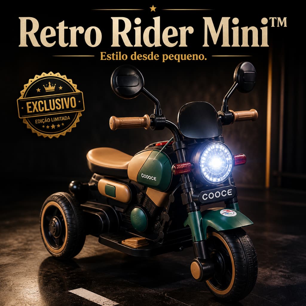 Moto Elétrica Infantil Retrô Verde Retro Rider Mini 6V com Luz LED Som Triciclo Segura Resistente Até 30kg