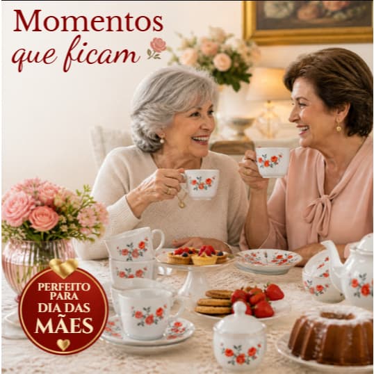 Jogo de Xícaras Chá Floral 12 Peças com Pires Porcelana Elegante Presente Dia das Mães