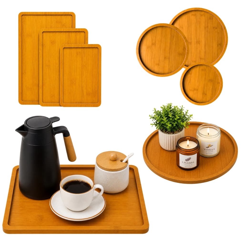 Kit 3 Bandejas Organizadora Decorativa Redonda ou Retangular Multiuso Cantinho do Café Mesa Posta