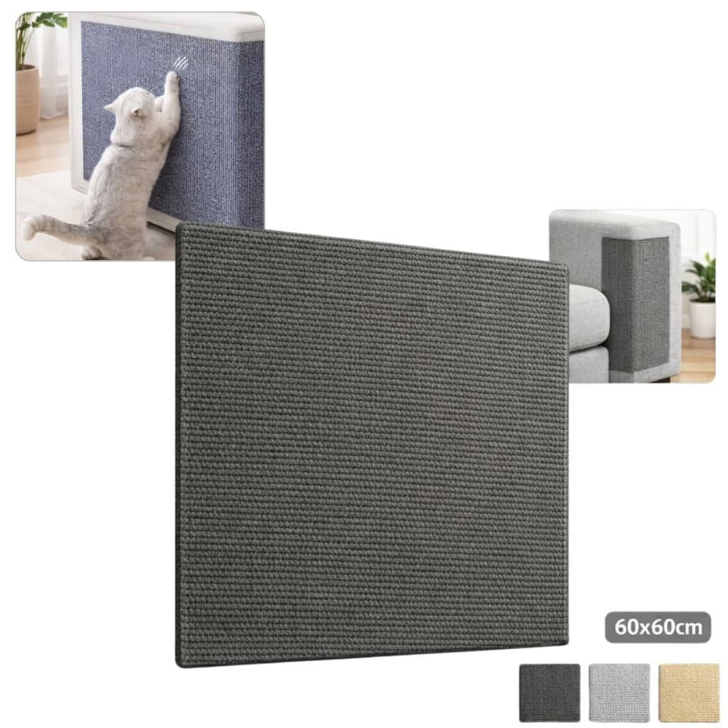 Arranhador Adesivo para Gatos Cinza Escuro 60x60cm Proteção de Móveis Sofá Resistente Fácil Instalação