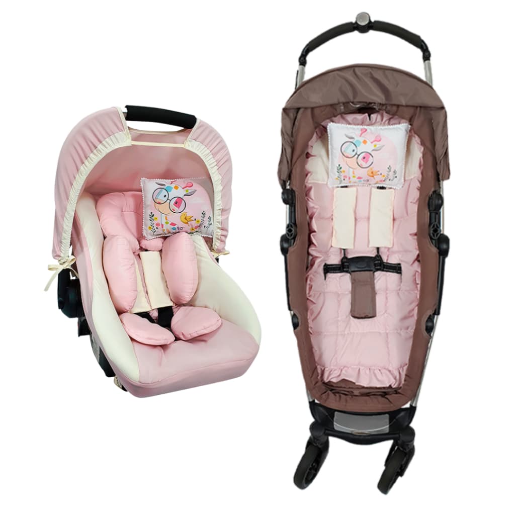 Kit- Capa para Bebê Conforto, Capota Solar, Protetor de Cinto, Redutor Anatômico e Capa de Carrinho Protetor de Cinto