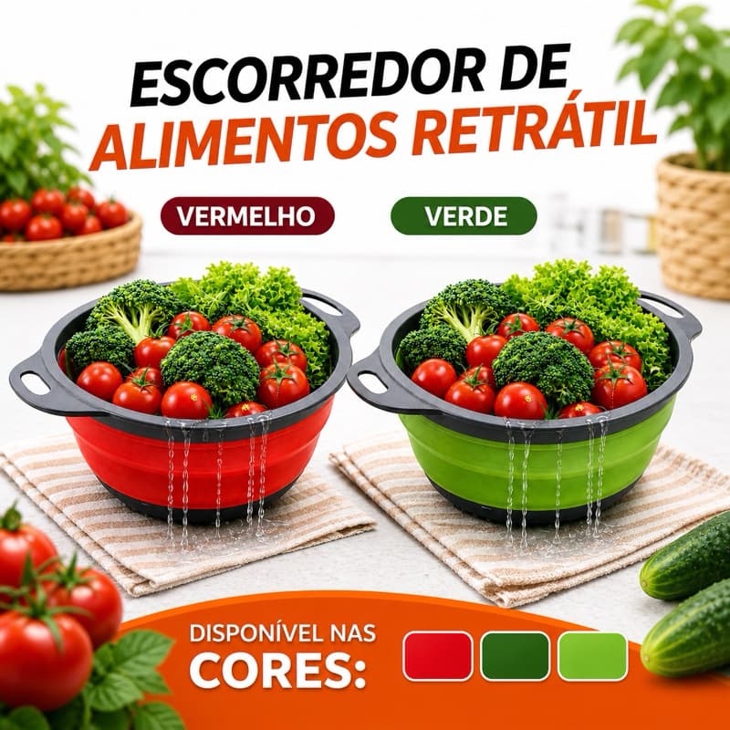 Escorredor de Macarrão Retrátil de Silicone para Salada de Frutas Legumes Cozinha Multiuso Dobrável