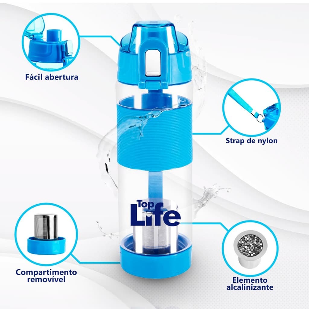 Garrafa Alcalina Top Life com Refil Trocável - Praticidade, economia e hidratação alcalina todo dia