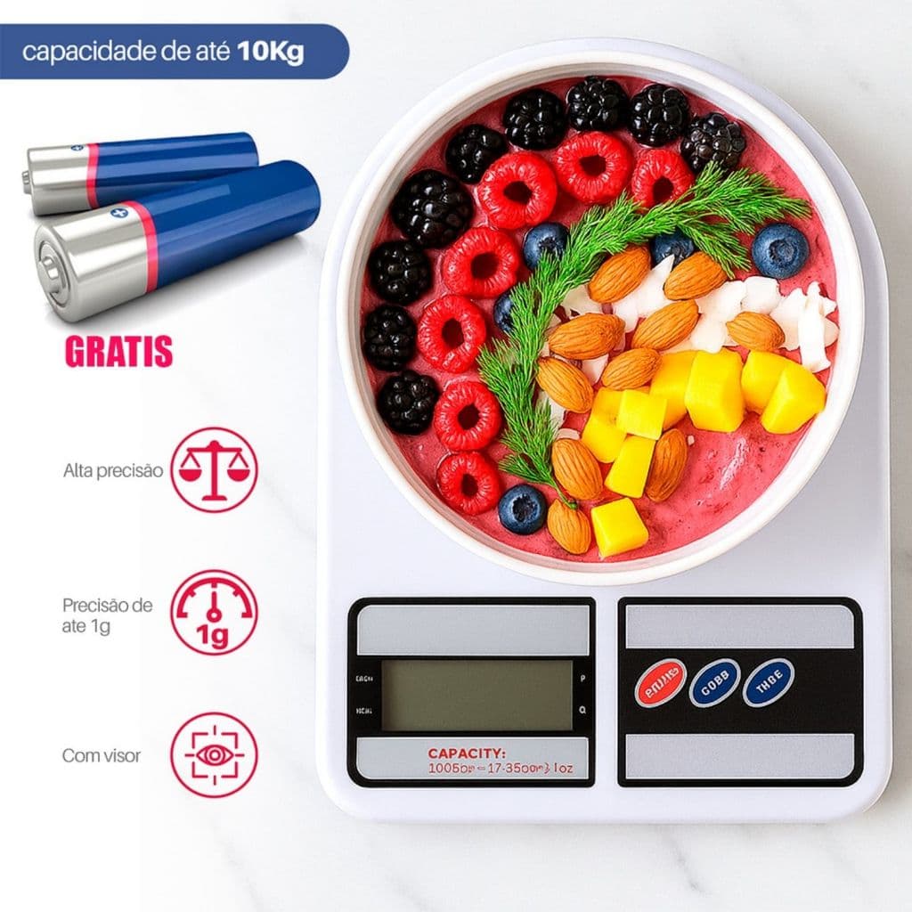 Balança Digital Cozinha 10Kg Balança de Precisão Digital de Alimentos Cozinha