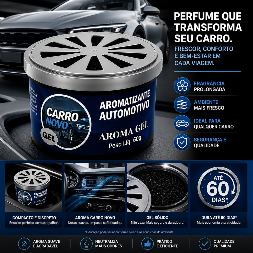 Aromatizante Automotivo Carro novo Gel Kit 1 2 3 Un Elimina Odores Premium