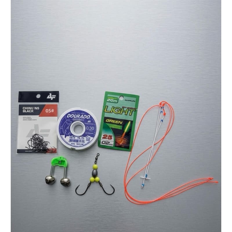 Kit Pesca de Tilápia Profissional - Linha, Anzóis, Neon, Sininho, Ponteiras e Chicote de Batida