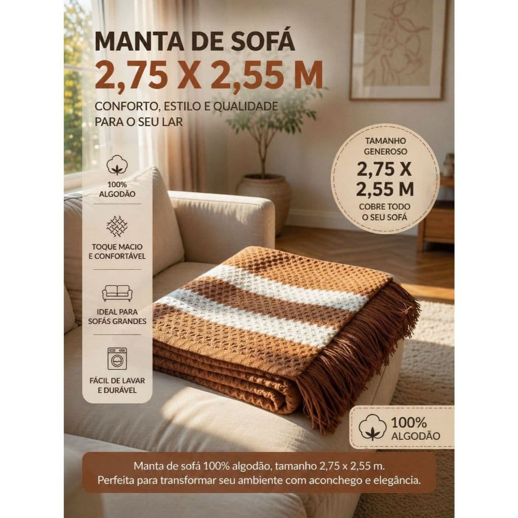 Manta Para Sofá King De Crochê 2,70 x 2,55 M Protetora 100% Algodão Envio Imediato