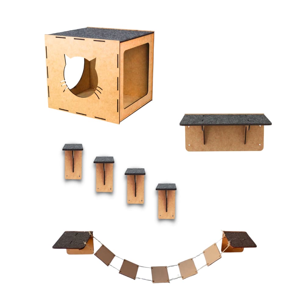 Melhor Playground para Gatos Kit Brinquedo 7Pçs Gato Prateleira Nicho Escadinha Circuito com Carpete