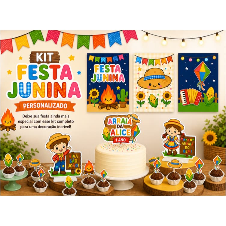 kit festa completa personalizada Festa Junina/Kit só um bolinho personalizado Festa Junina