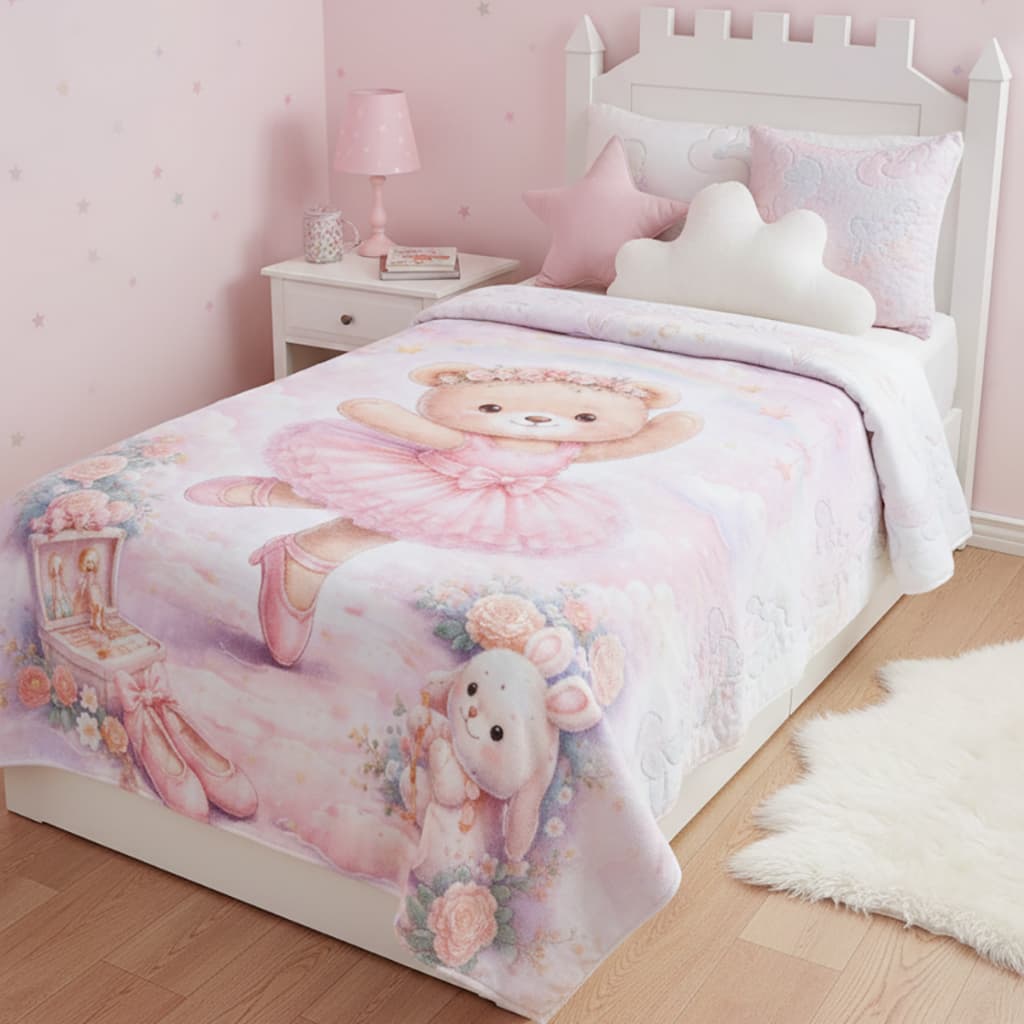 Manta Cobertor Infantil Kids Microfibra Soft Quentinho Toque Macio Quarto Criança Menina Ursa Bailarina Antialérgica