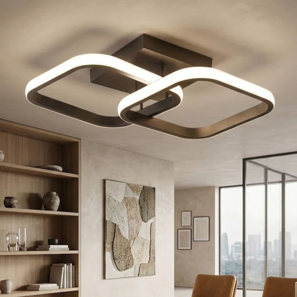 Luminaria Plafon Teto Pendente Quadrado Luz Led Sobrepor 24W 33x33cm Grande Moderna Sala Quarto