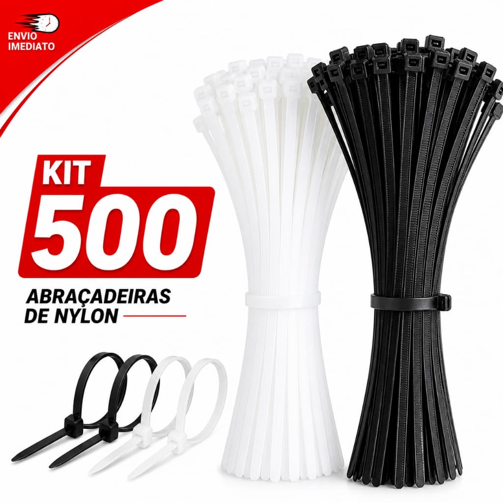 Kit JOGO 100/500 un Enforca Gato Cinta Plástica Nylon Abraçadeira Lacre Plástica Preto