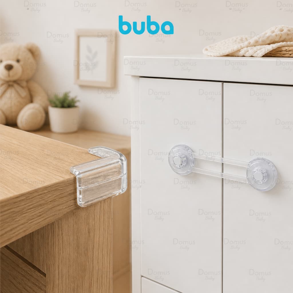 Kit Segurança Bebê Buba Original 2 Travas Flexíveis + 4 Protetores de Quina