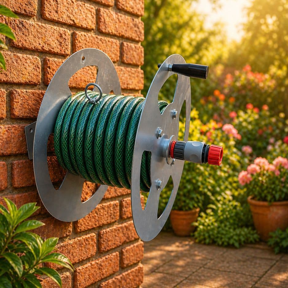 Suporte Enrolador Giratório Mangueira 25 metros com conectores para fixar na parede Jardim