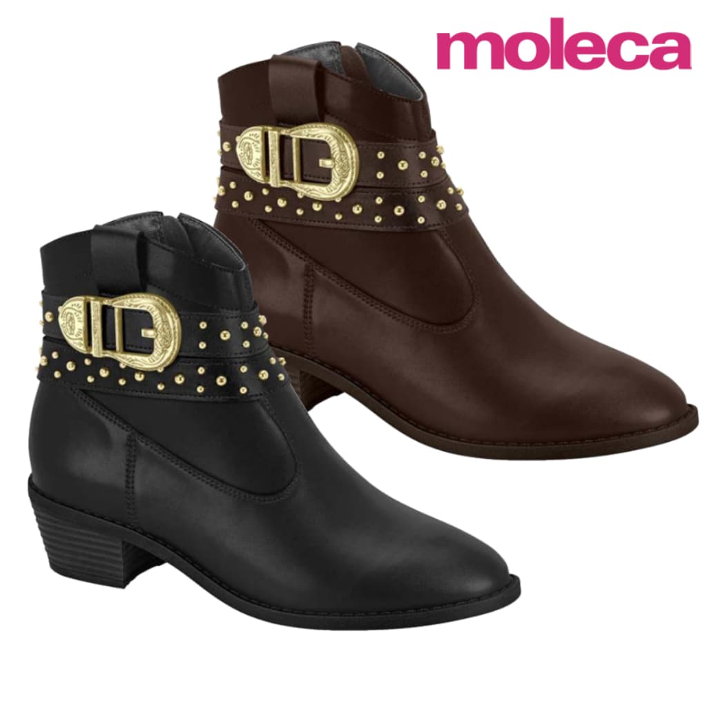 Bota Feminina Moleca Casual Cano Curto Salto Grosso Baixo Fivela Confortável Original