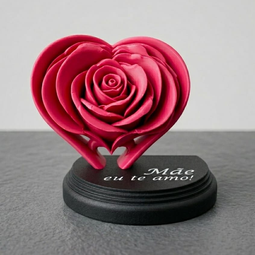 Estátua Flor Coração Rosa Decorativa | Dia das Mães | Item elegante personalizado para presente de DIa das Mães