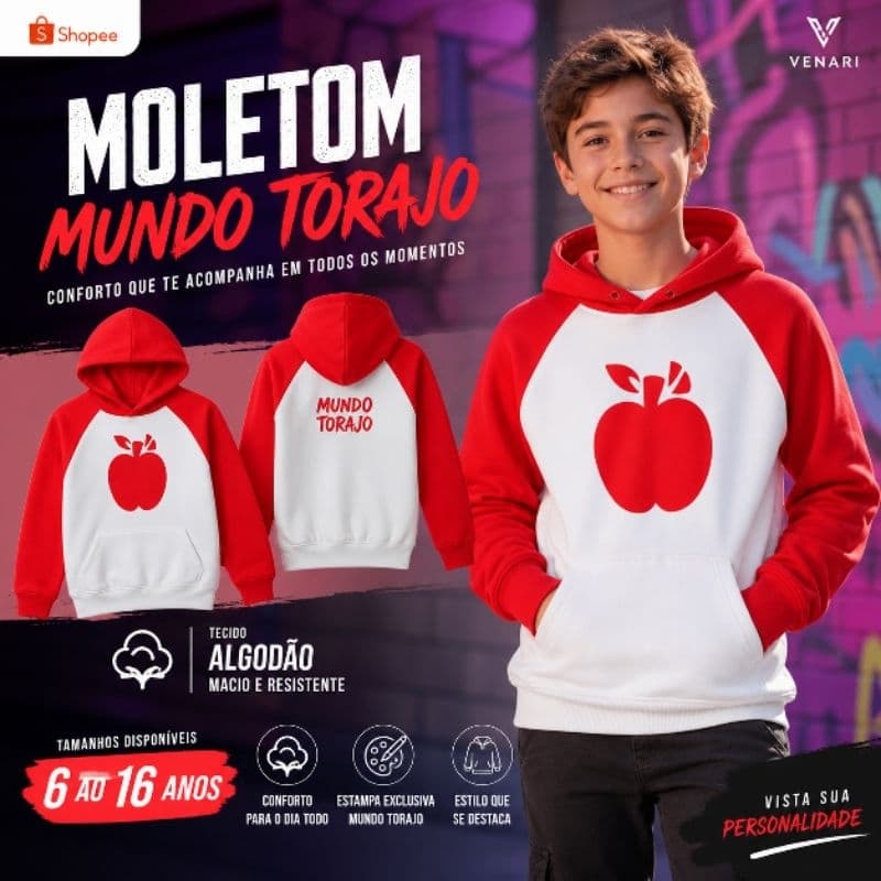 MOLETOM BRANCO/VERMELHO Torajo MORAJO Roupa Adolescente Unissex Blusa de Moletom Com Capuz do Mundo Torajo vermelho