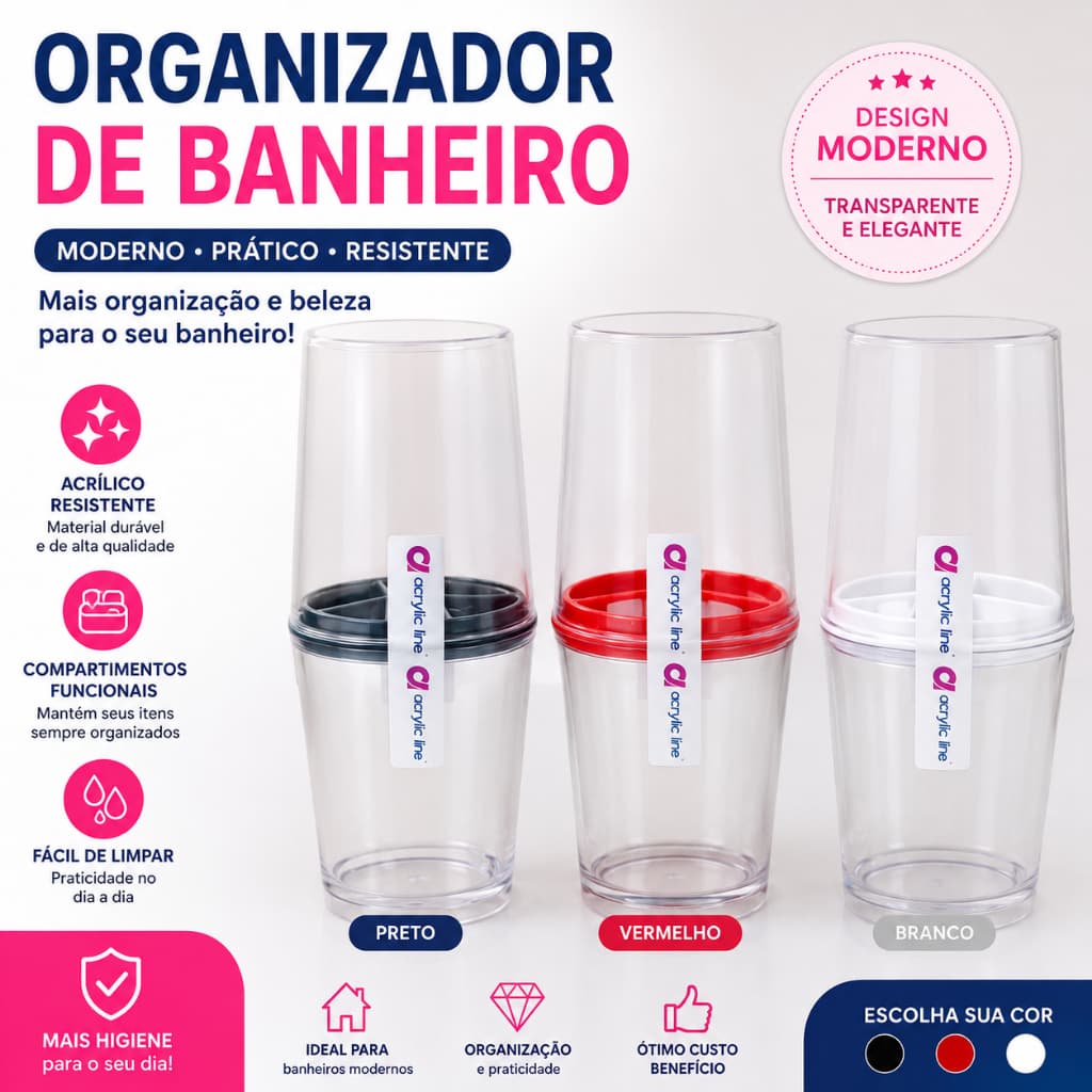 Porta Escovas e Pasta de Dente Acrílico Transparente Banheiro Moderno