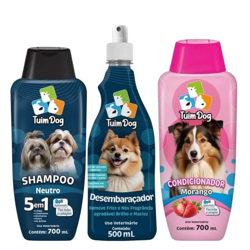 KIT Shampoo Pet Cães Neutro 700ml + Desembaraçador + Condicionador Raças