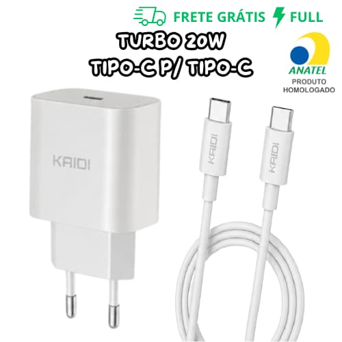 CARREGADOR TURBO FONTE TIPO-C + CABO TIPO-C PARA TIPO-C 1 METRO PD 20W KD-108C